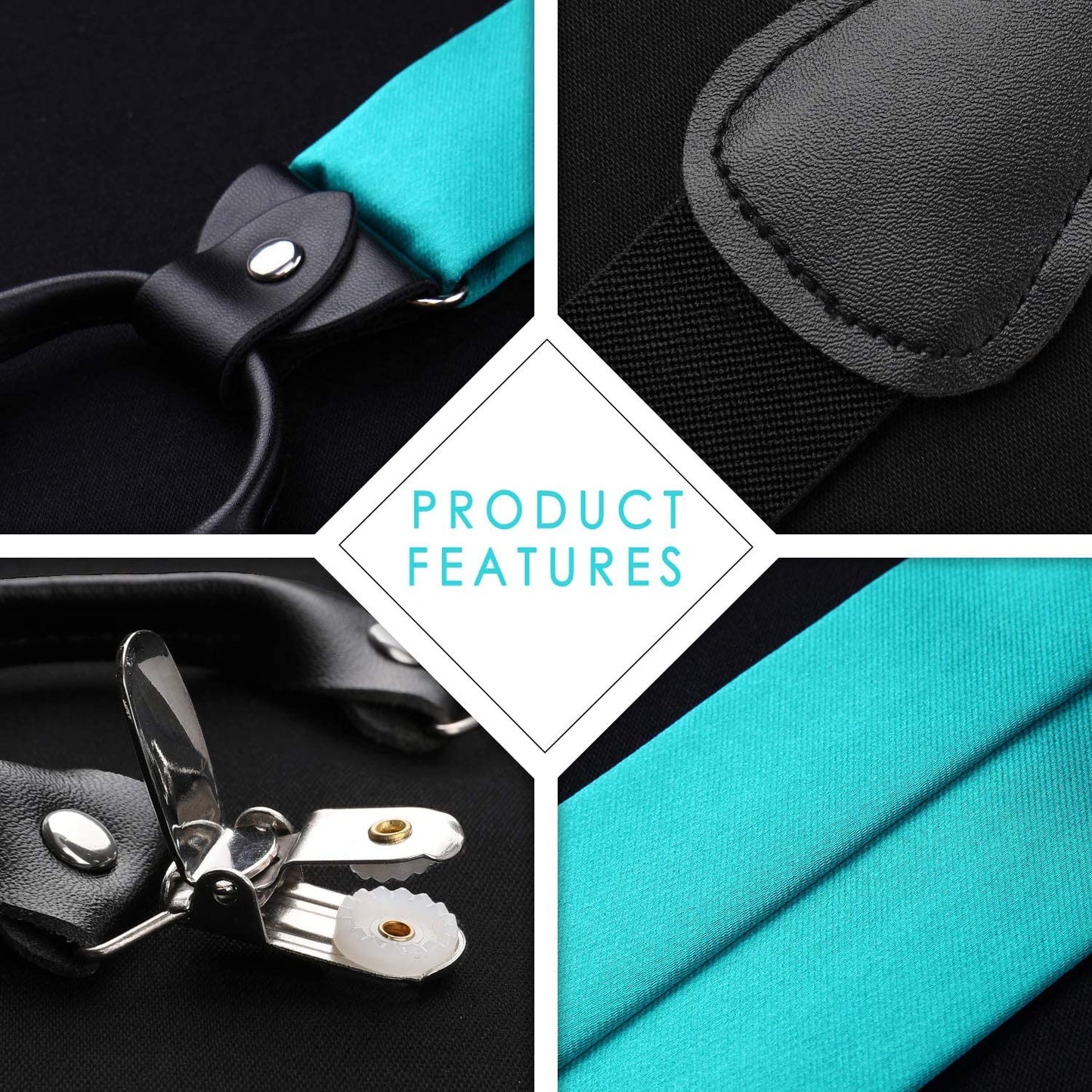 Hisdern Solid Suspenders Pre-Tied Bow Tie Set Aqua Formal Wedding Outfit
