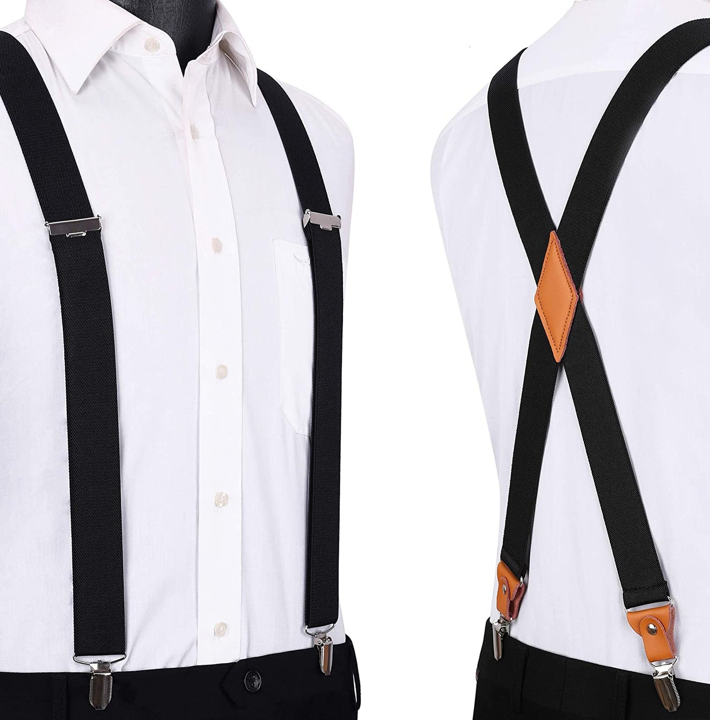 Hisdern Black Paisley Suspenders Pre-Tied Bow Tie Set Formal Wedding