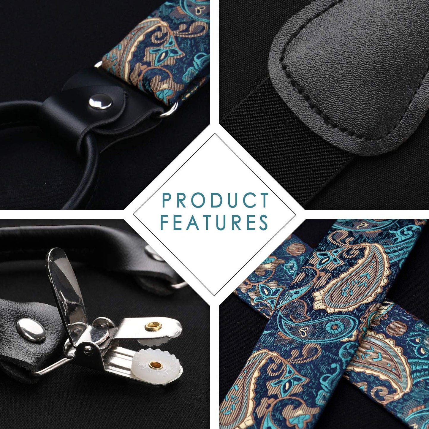 Hisdern Paisley Suspenders Bow Tie Set Green Aqua Formal Accessories