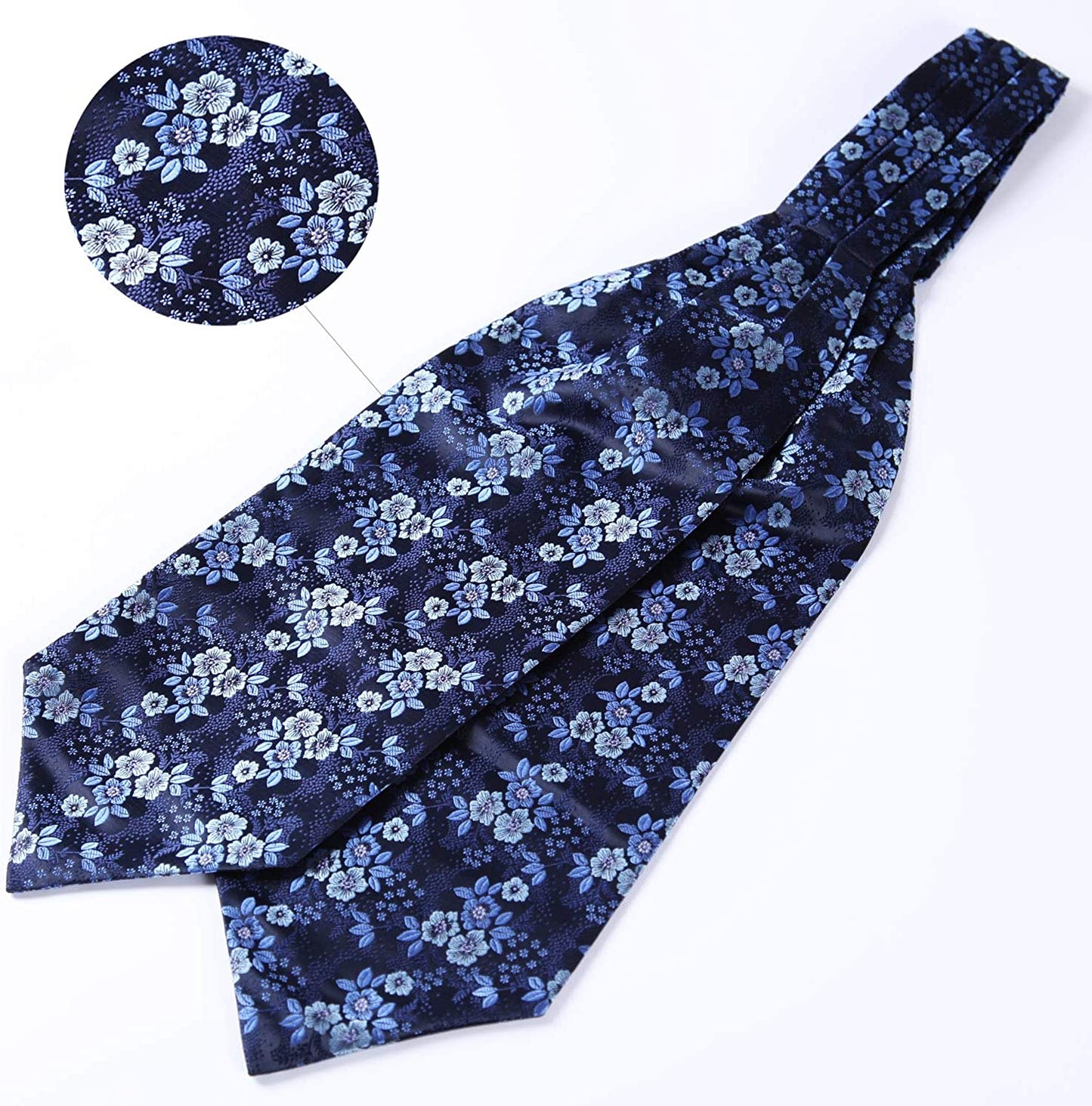 Hisdern Floral Navy Blue Ascot Cravat for Men Wedding Formal