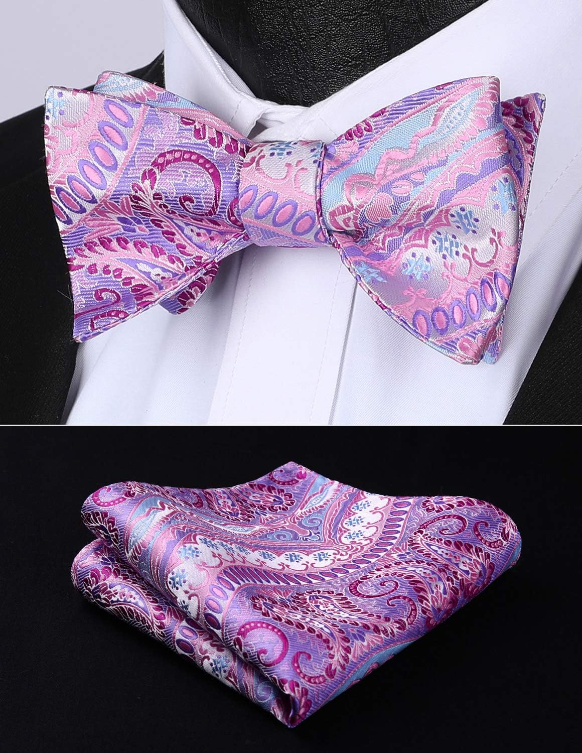 Hisdern Pink Paisley Bow Tie Set For Evening Wear