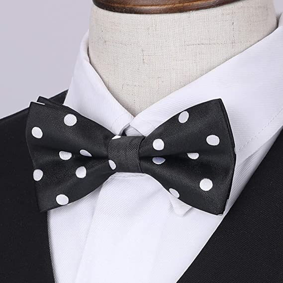 Hisdern Black White Polka Dot Pre-Tied Bow Tie for Boys