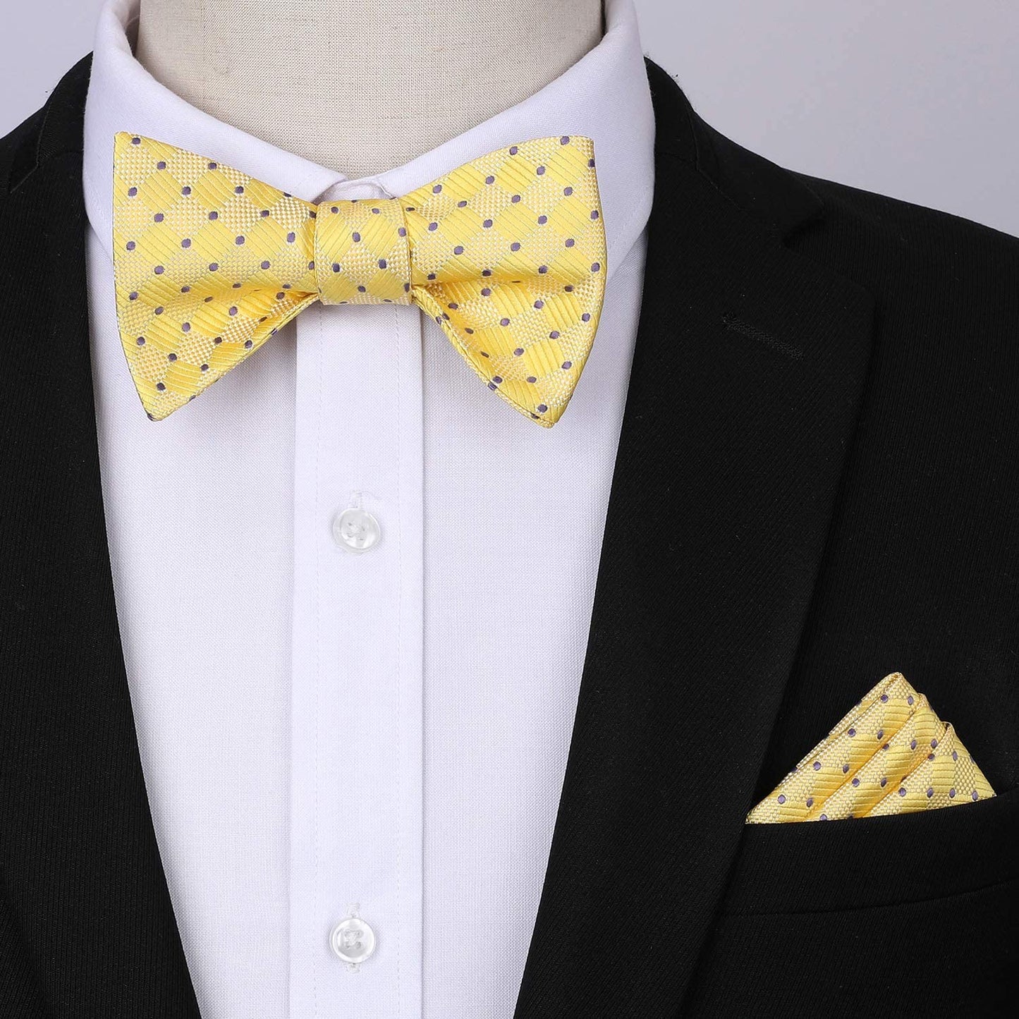 Hisdern Plaid Suspenders Bow Tie Set Yellow Pattern Accessories