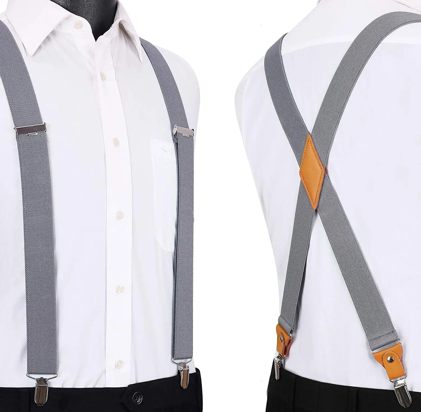 Hisdern Grey Paisley Suspenders Pre-Tied Bow Tie Set Formal Wedding