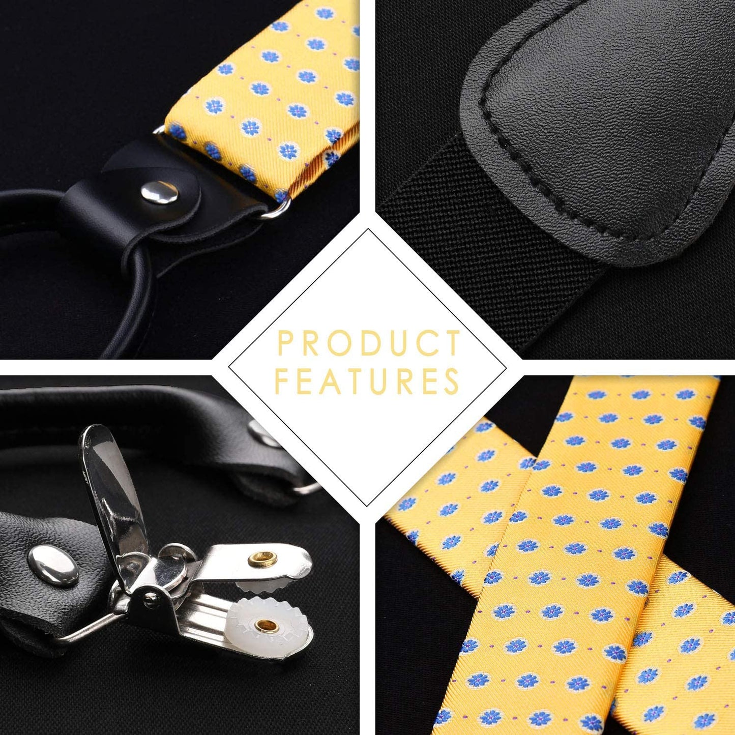 Hisdern Floral Suspenders Bow Tie Set Yellow Formal Accessories