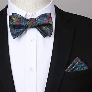 Hisdern Paisley Suspenders Bow Tie Set Blue Green Formal Accessories