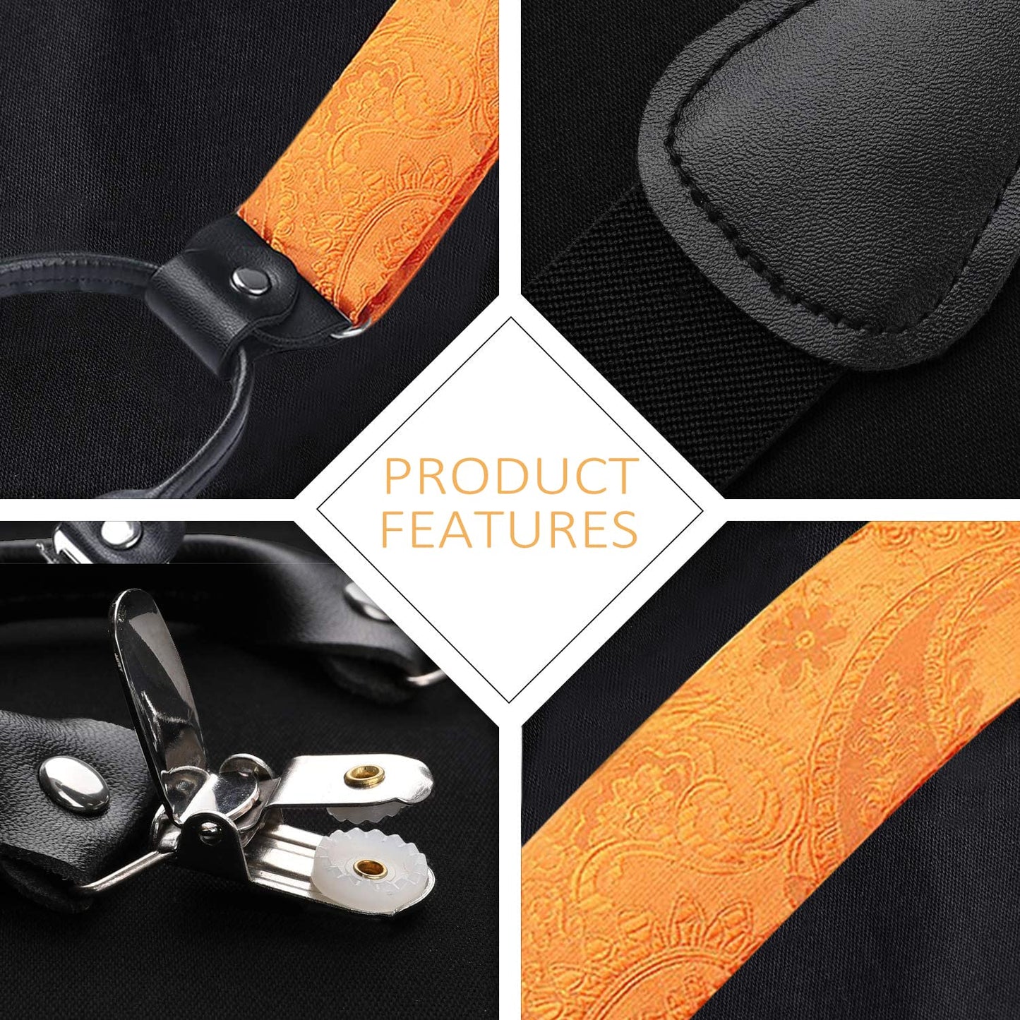 Hisdern Paisley Suspenders Pre-tied Bow Tie Set Orange Formal Accessories