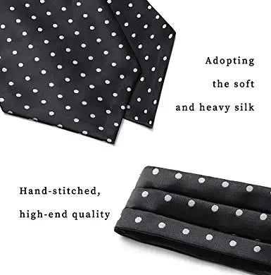 Hisdern Polka Dot Ascot Black Cravat for Men Vintage Style Neckwear