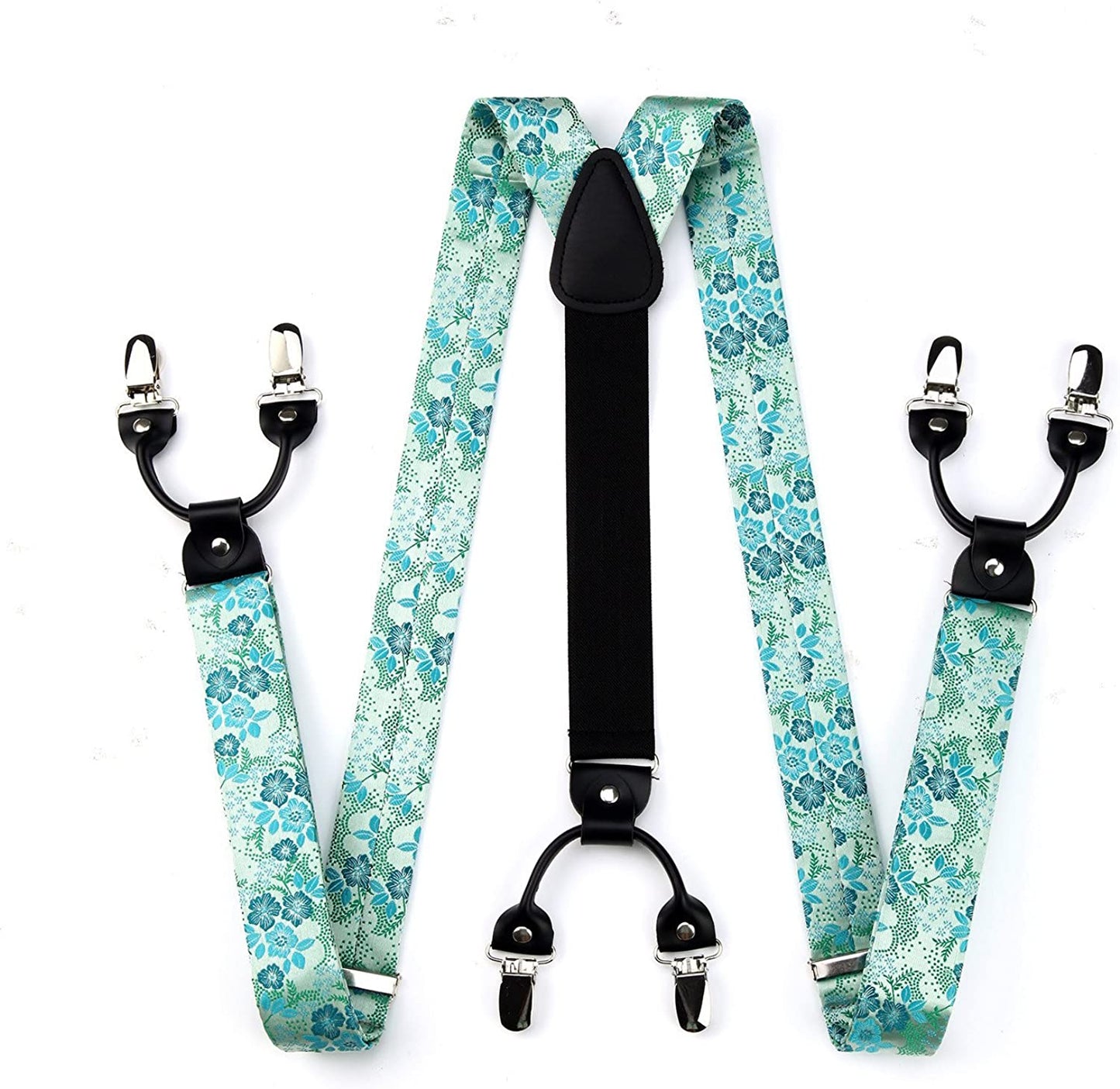 Hisdern Floral Suspenders Bow Tie Set Green Formal Accessories