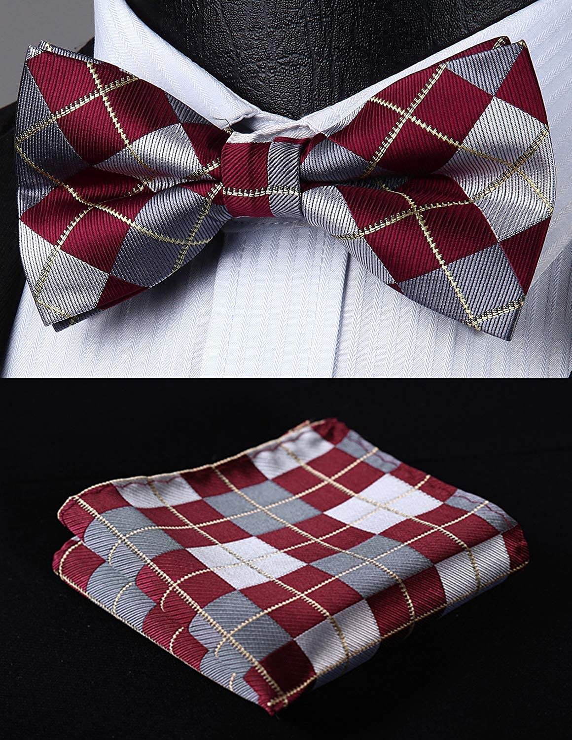 Hisdern Plaid Suspenders Pre-tied Bow Tie Set Red Pattern Accessories