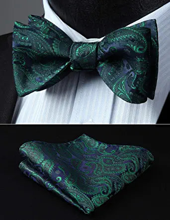 Hisdern Paisley Suspenders Pre-tied Bow Tie Set Green Formal Accessories