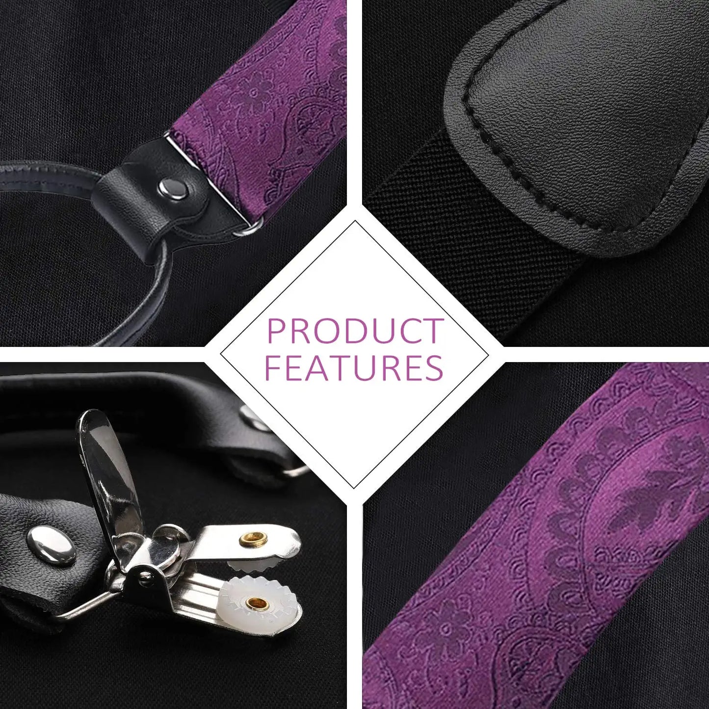 Hisdern Paisley Suspenders Pre-tied Bow Tie Set Purple Formal Accessories