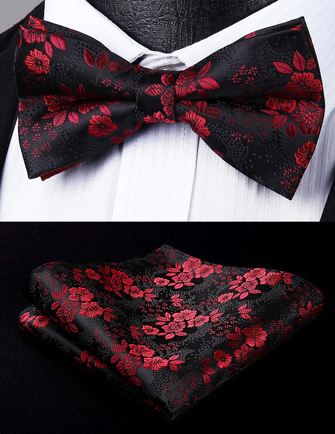 Hisdern Paisley Suspenders Pre-tied Bow Tie Set Red Black Formal Accessories