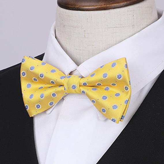 Hisdern Yellow Blue Floral Paisley Pre-Tied Bow Tie for Boys