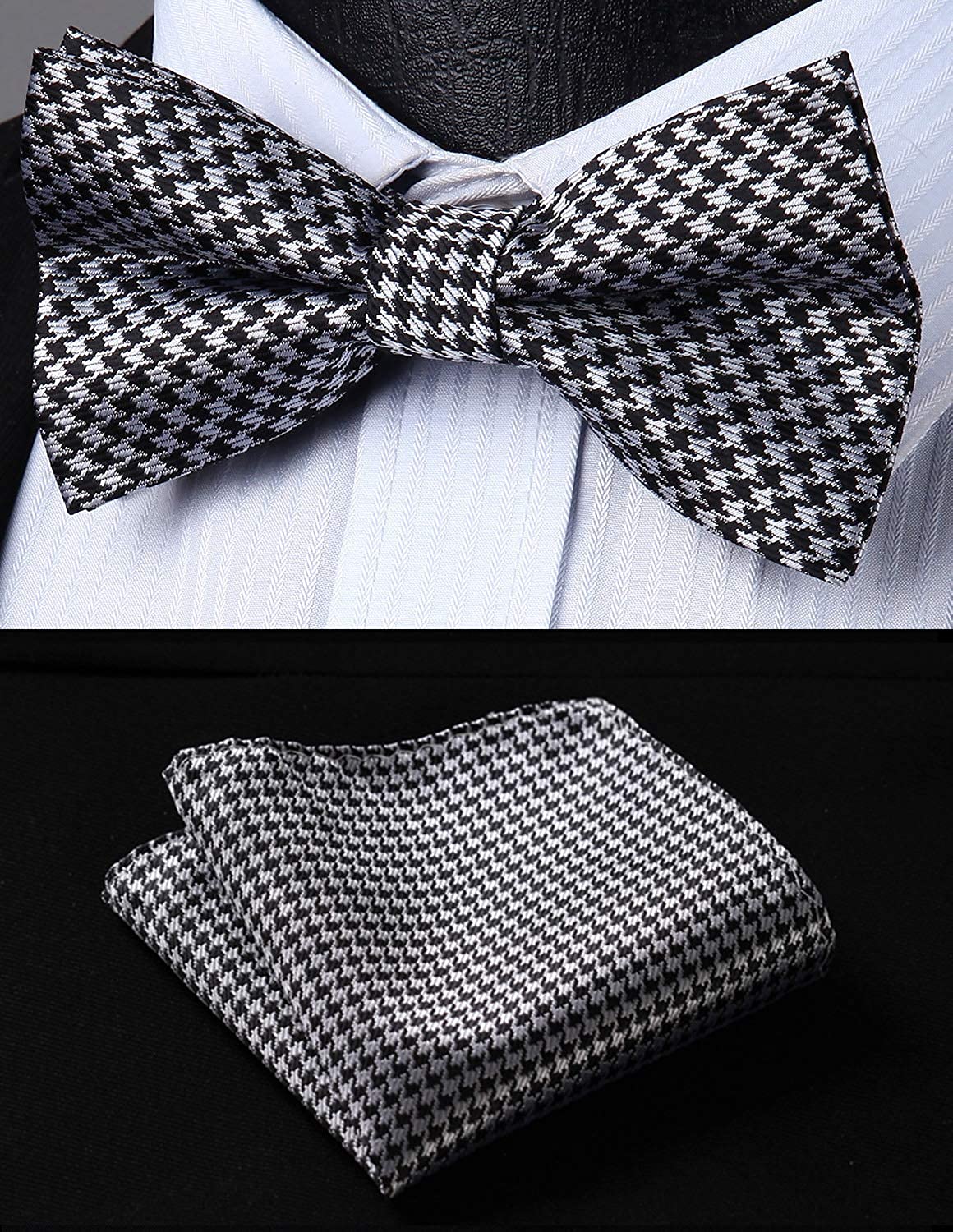 Hisdern Plaid Suspenders Pre-tied Bow Tie Set Black White Pattern Accessories