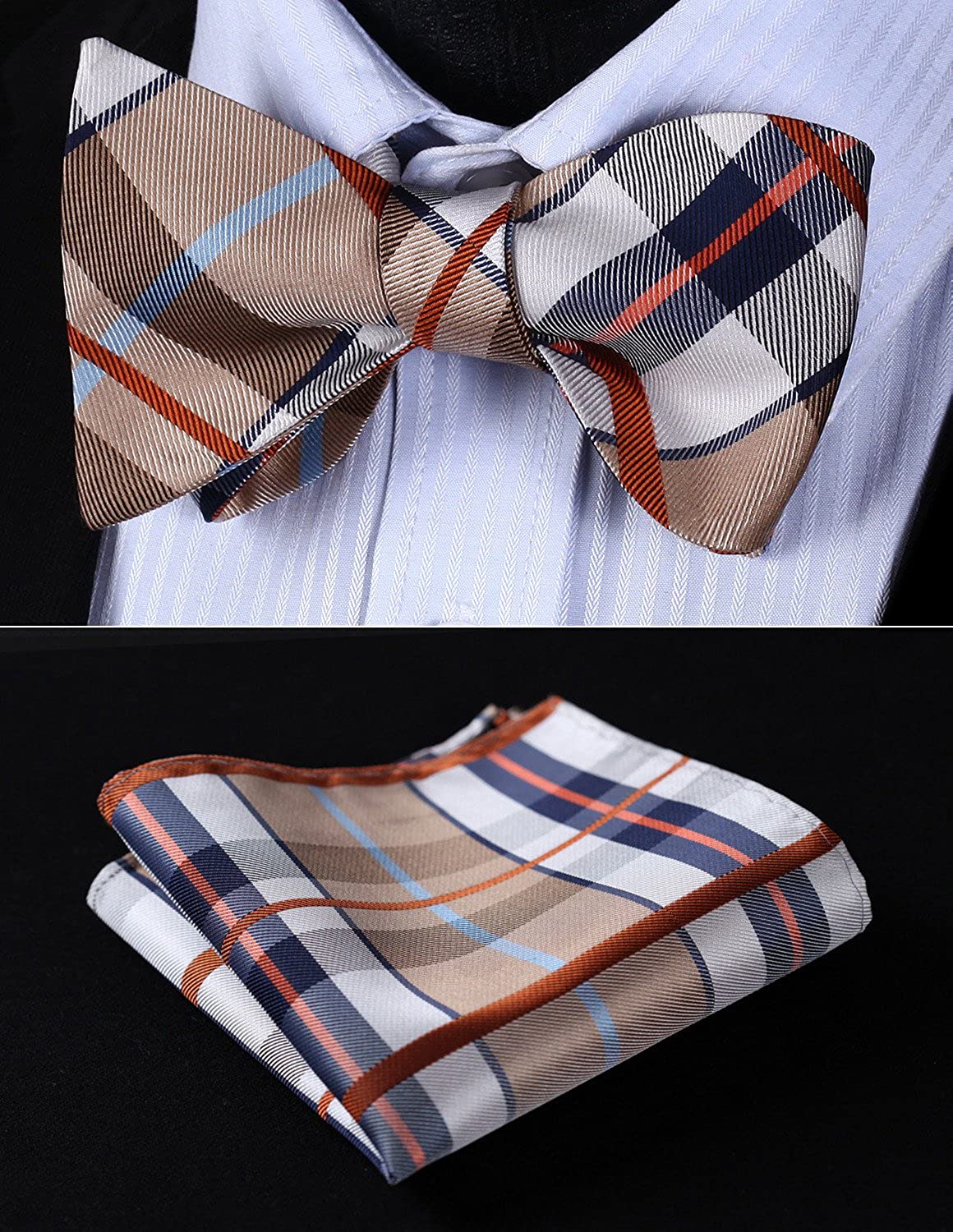 Hisdern Plaid Suspenders Bow Tie Set Khaki Pattern Accessories
