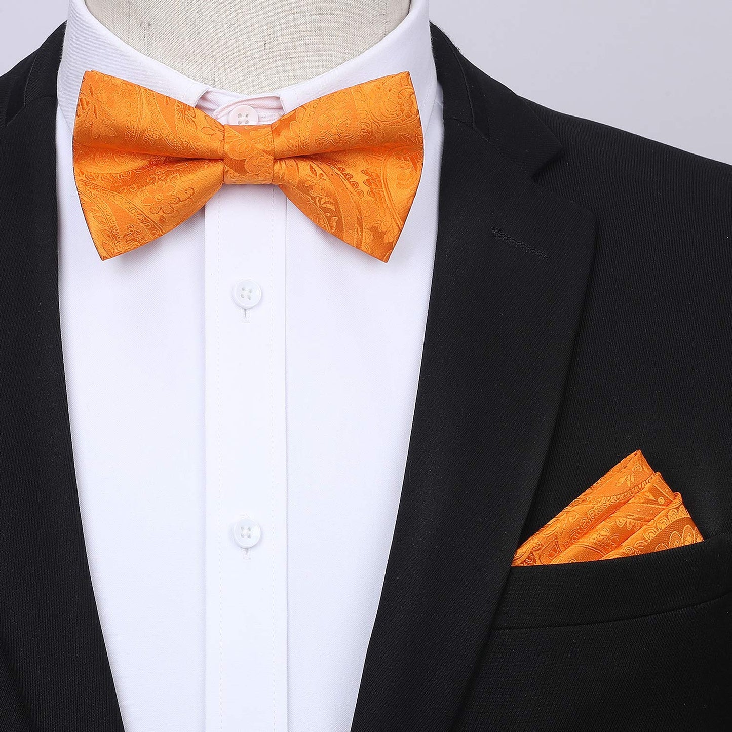 Hisdern Paisley Suspenders Pre-tied Bow Tie Set Orange Formal Accessories