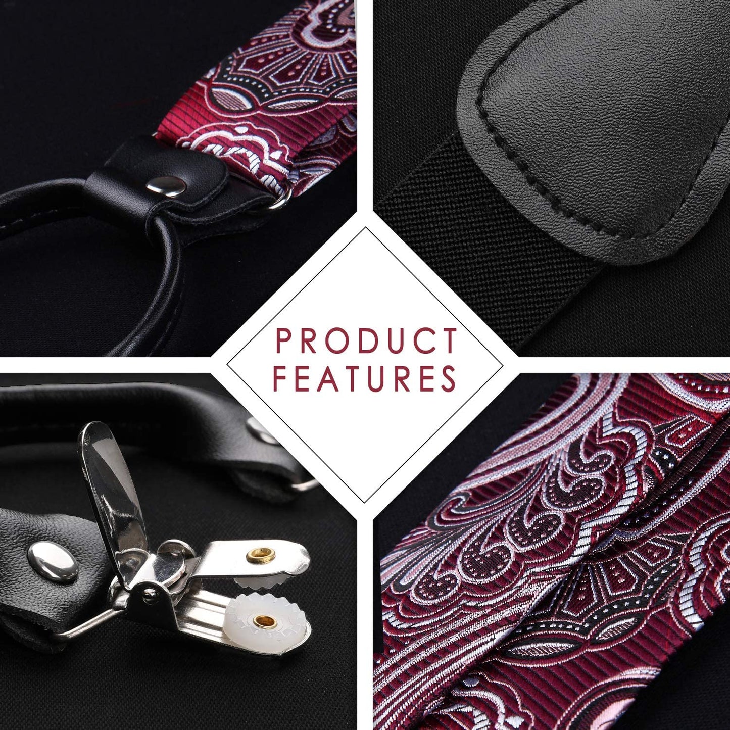 Hisdern Paisley Suspenders Bow Tie Set Red Formal Accessories