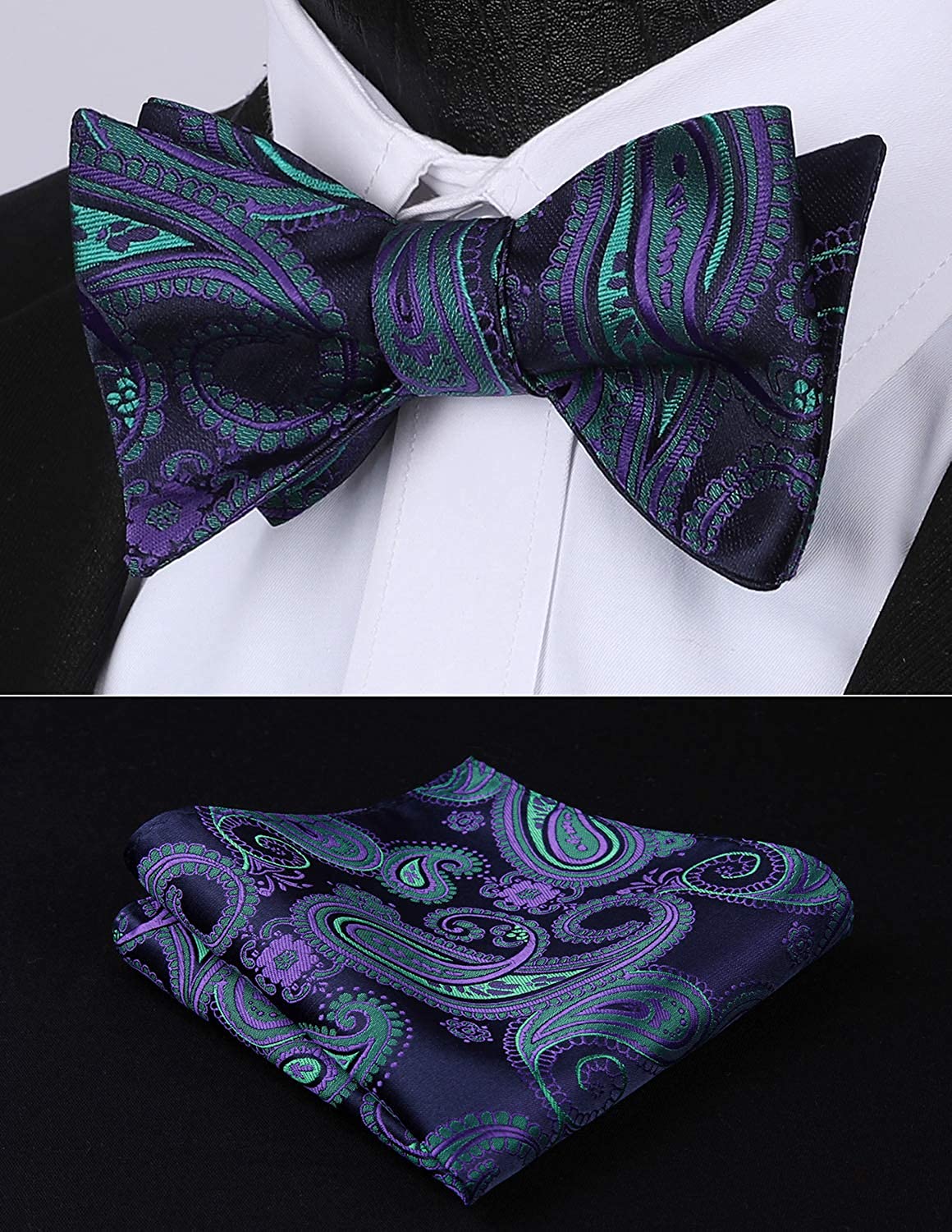 Hisdern Paisley Suspenders Bow Tie Set Blue Purple Formal Accessories