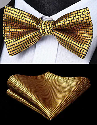 Hisdern Plaid Suspenders Pre-tied Bow Tie Set Gold Pattern Accessories