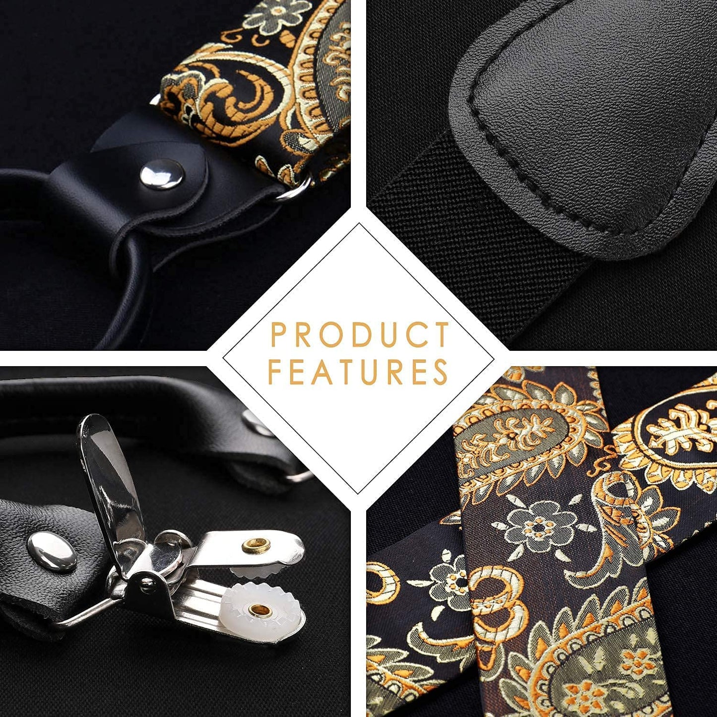Hisdern Paisley Suspenders Bow Tie Set Gold Formal Accessories