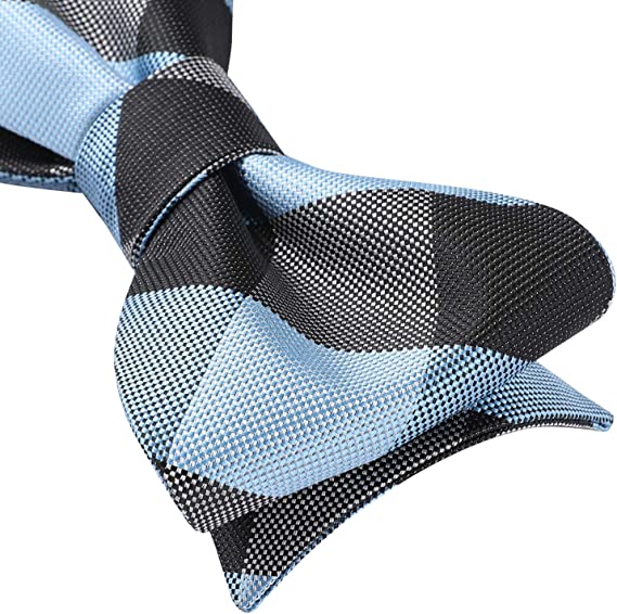 Hisdern Grey Blue Plaid Bow Tie Set For Special Occasions