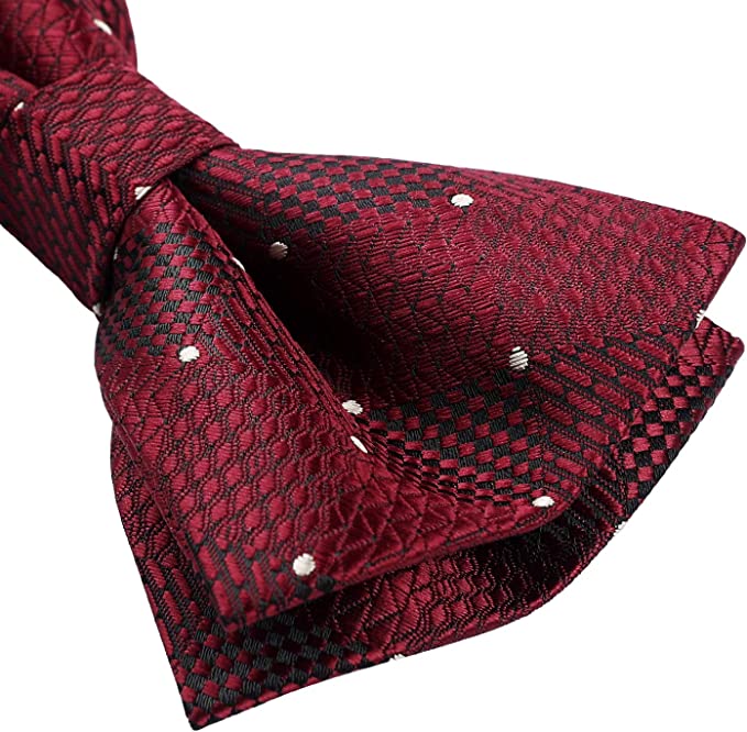 Hisdern Burgundy Plaid Pre-Tied Bow Tie Accessories Set For Evening Wear