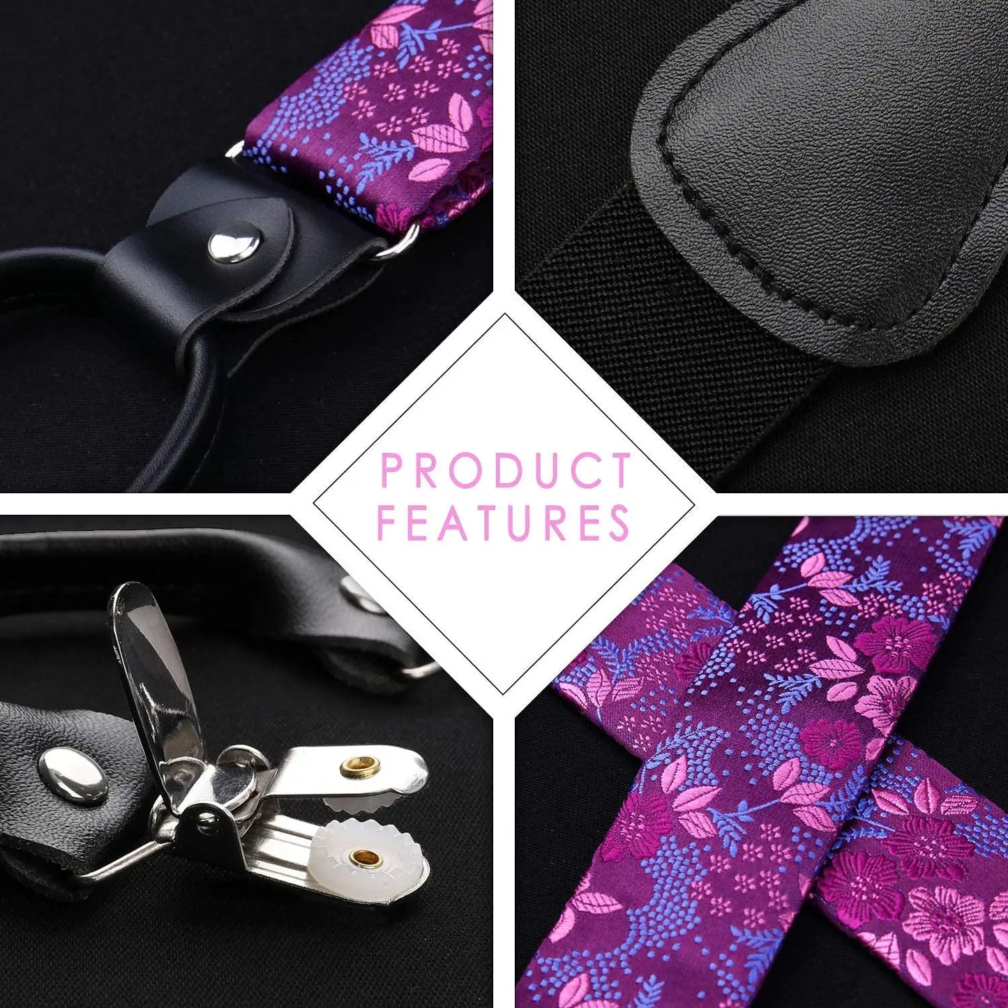 Hisdern Paisley Suspenders Bow Tie Set Purple Formal Accessories