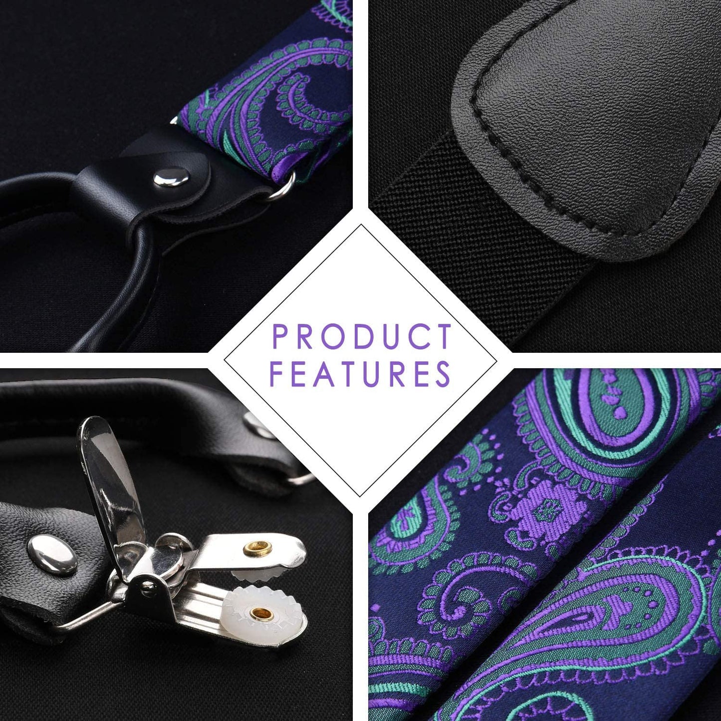 Hisdern Paisley Suspenders Bow Tie Set Blue Purple Formal Accessories
