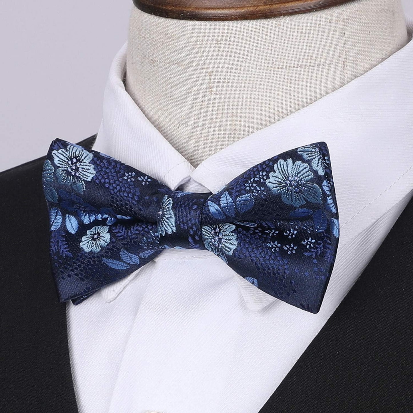 Hisdern Blue Floral Floral Pre-Tied Bow Tie for Boys