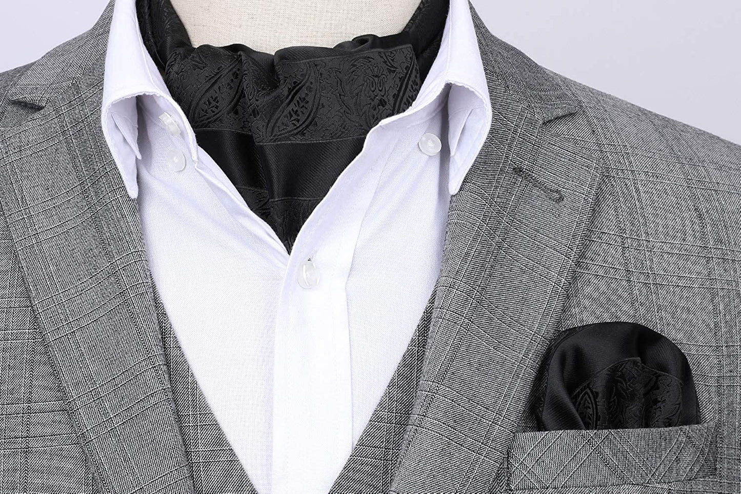 Hisdern Paisley Ascot Cravat for Men Black Formal Neckwear