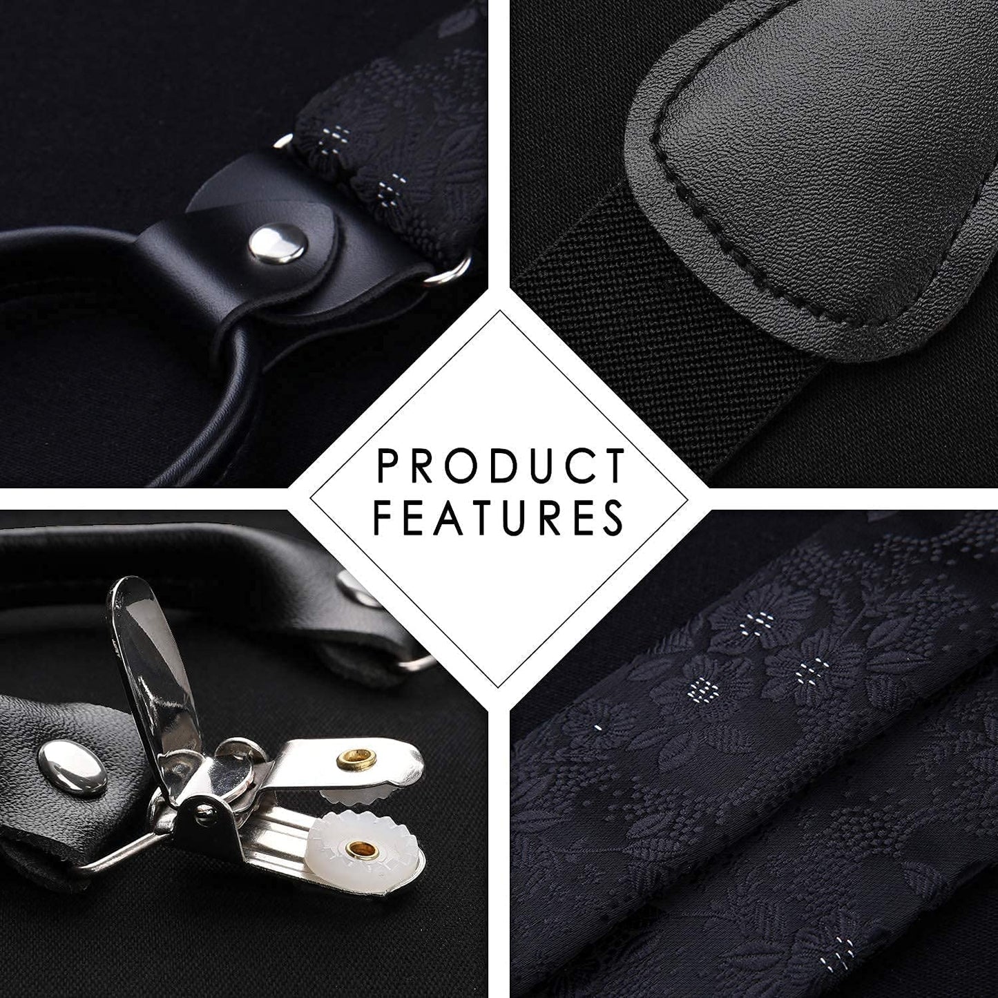Hisdern Paisley Suspenders Bow Tie Set Black Formal Accessories