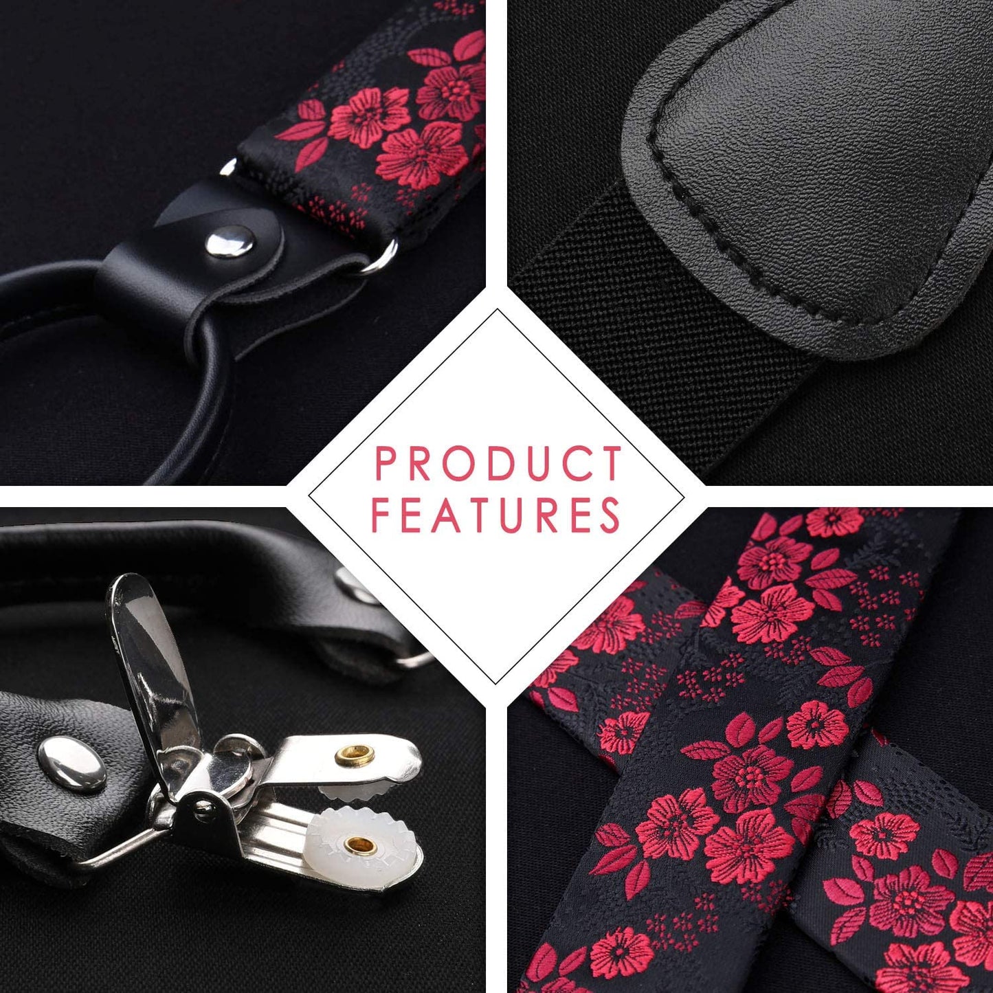 Hisdern Paisley Suspenders Bow Tie Set Red Black Formal Accessories