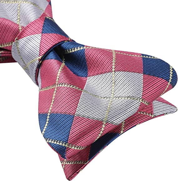 Hisdern Pink Grey Blue Plaid Bow Tie Set For Special Occasions