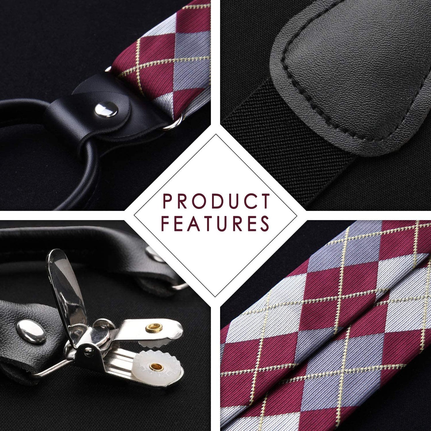 Hisdern Plaid Suspenders Pre-tied Bow Tie Set Red Pattern Accessories