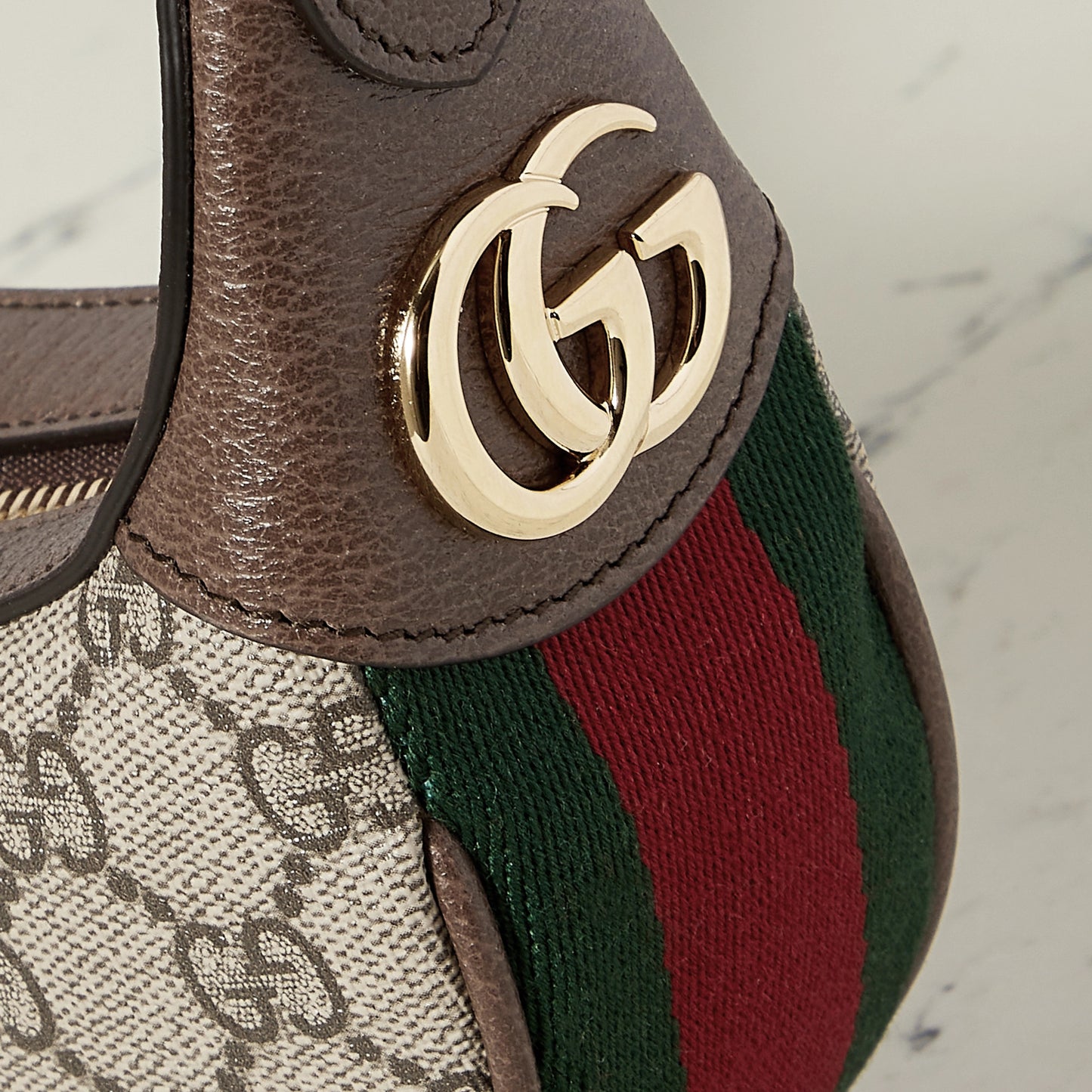 New Fashion mini webbing-trimmed textured-leather and printed coated-canvas shoulder bag