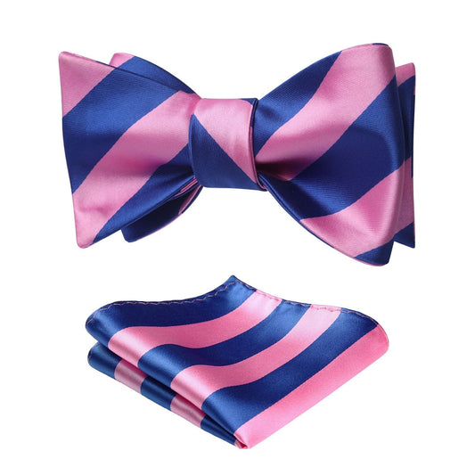 Hisdern Pink Blue Striped Bow Tie Accessories Set For Evening Wear