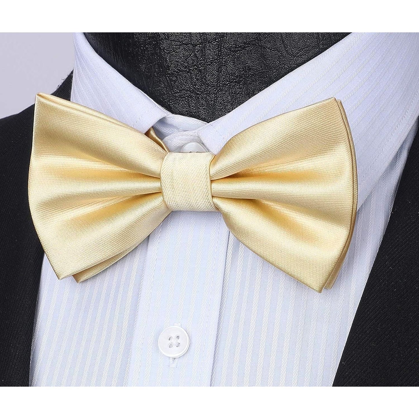 Hisdern Champagne Solid Pre-Tied Bow Tie Accessories Set For Evening Wear