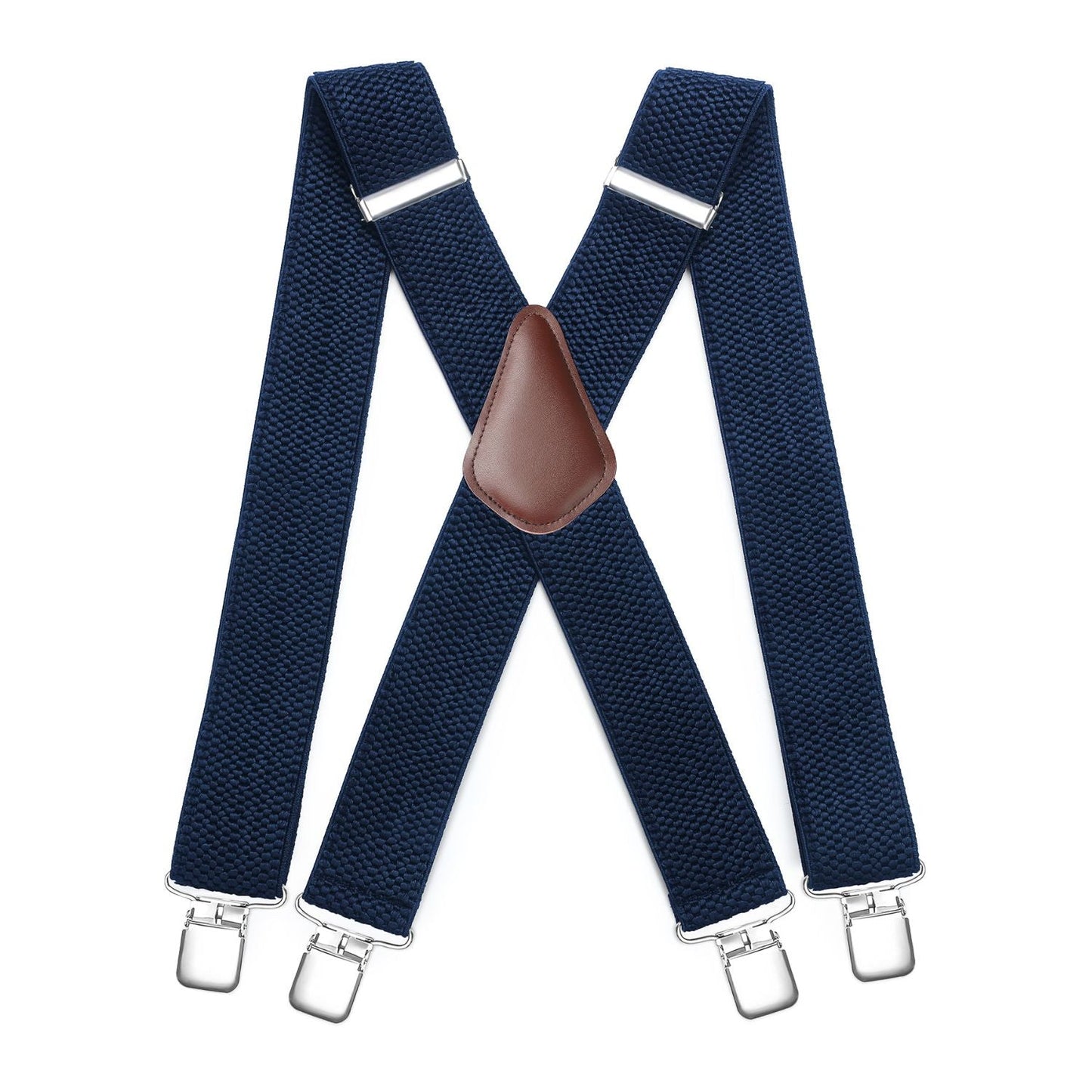 Hisdern 2 Inch Adjustable Suspender Navy Blue with 4-Clip for Formal Pants