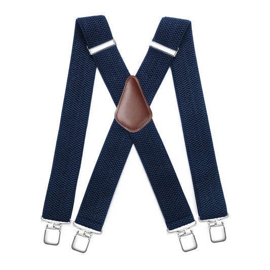 Hisdern 2 Inch Adjustable Suspender Navy Blue with 4-Clip for Formal Pants