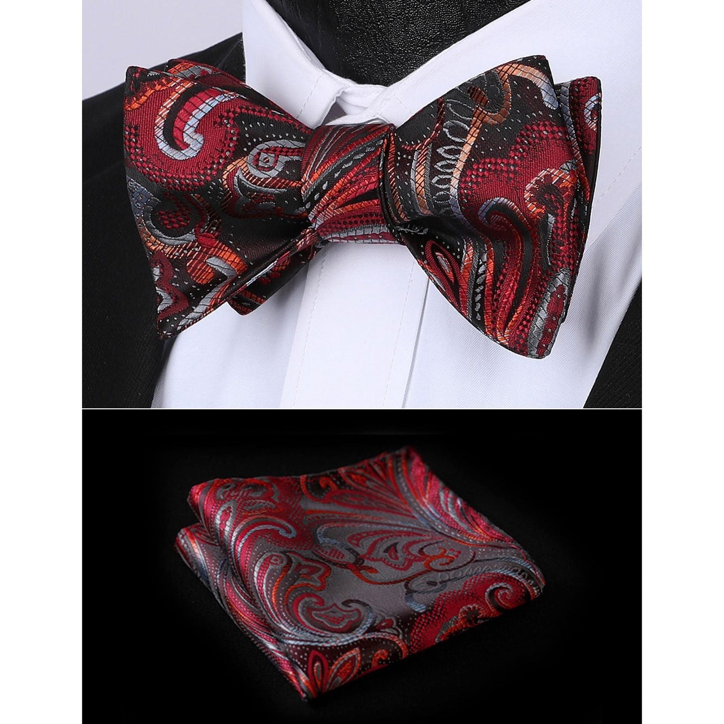Hisdern Vintage Red Green Paisley Bow Tie Set