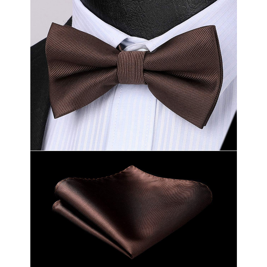 Hisdern Brown Solid Pre-Tied Bow Tie Accessories Set For Evening Wear