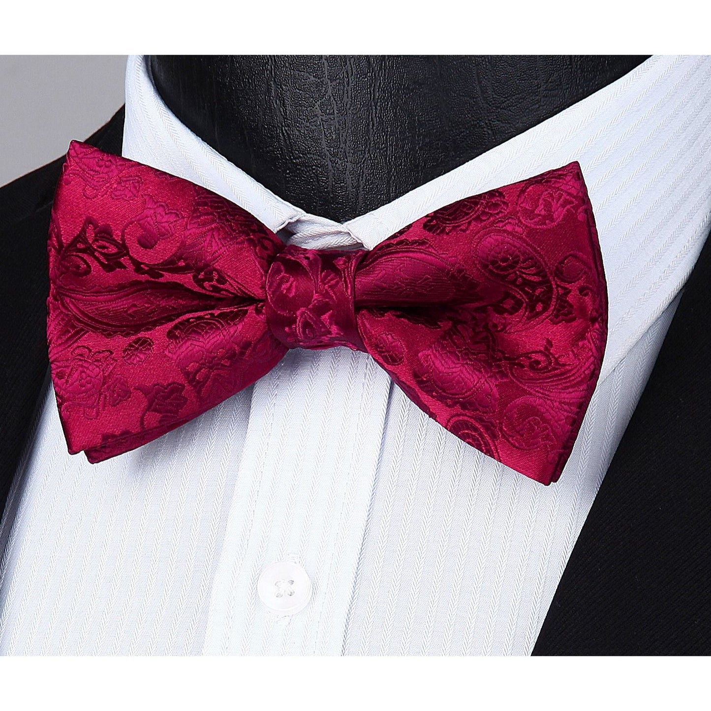 Hisdern Paisley Suspenders Pre-tied Bow Tie Set Red Formal Accessories