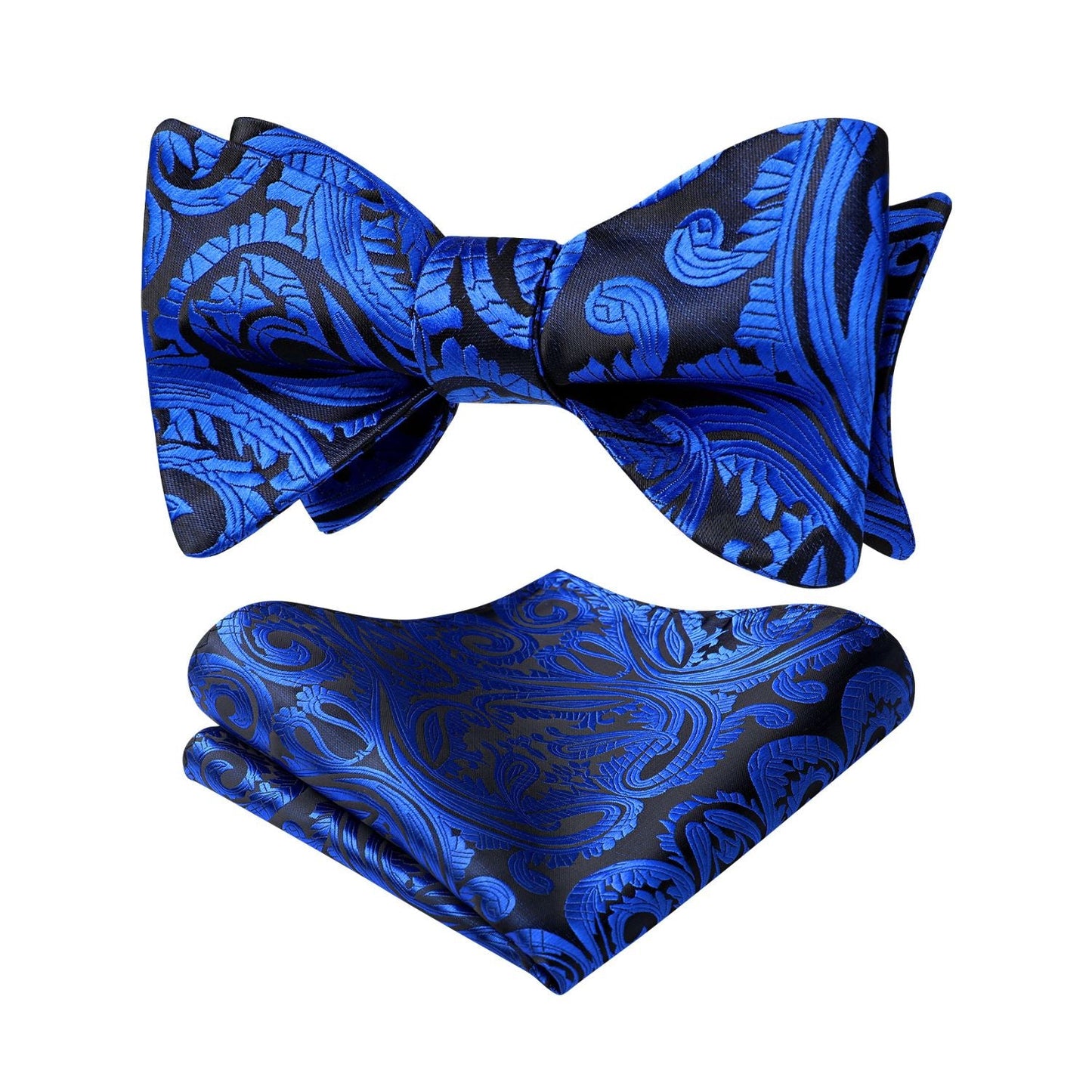 Hisdern Royal Blue Paisley Bow Tie Set For Evening Wear