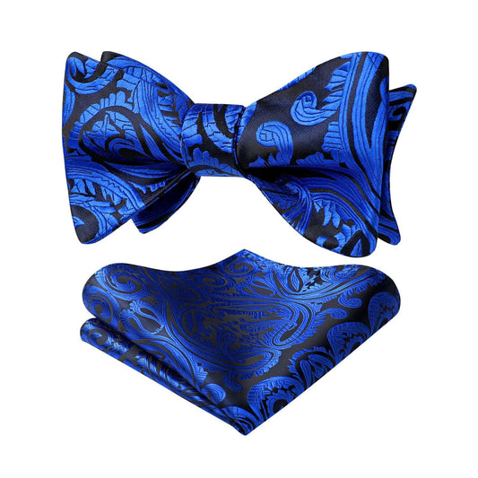 Hisdern Royal Blue Paisley Bow Tie Set For Evening Wear
