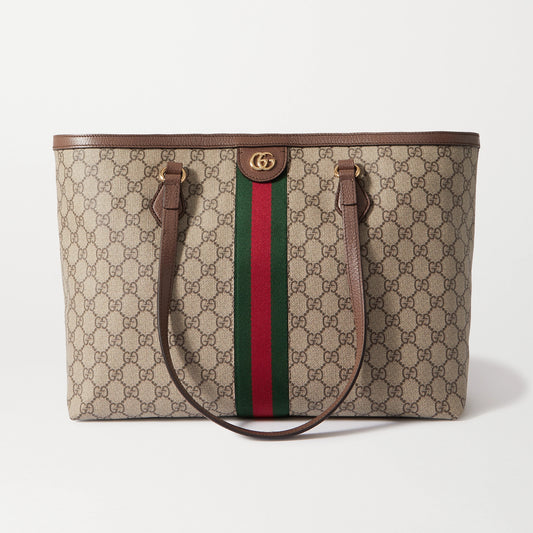 medium leather-trimmed printed coated-canvas tote