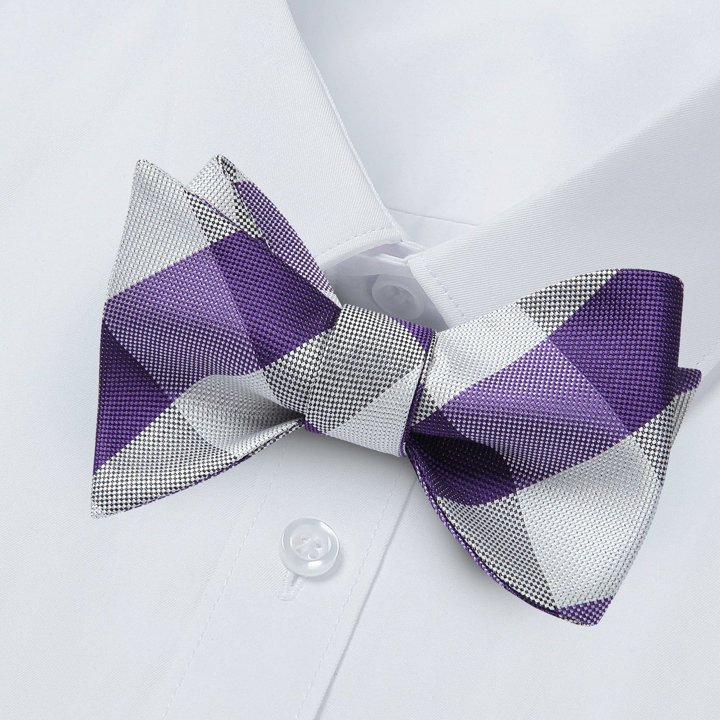 Hisdern Purple White Plaid Bow Tie Set For Special Occasions