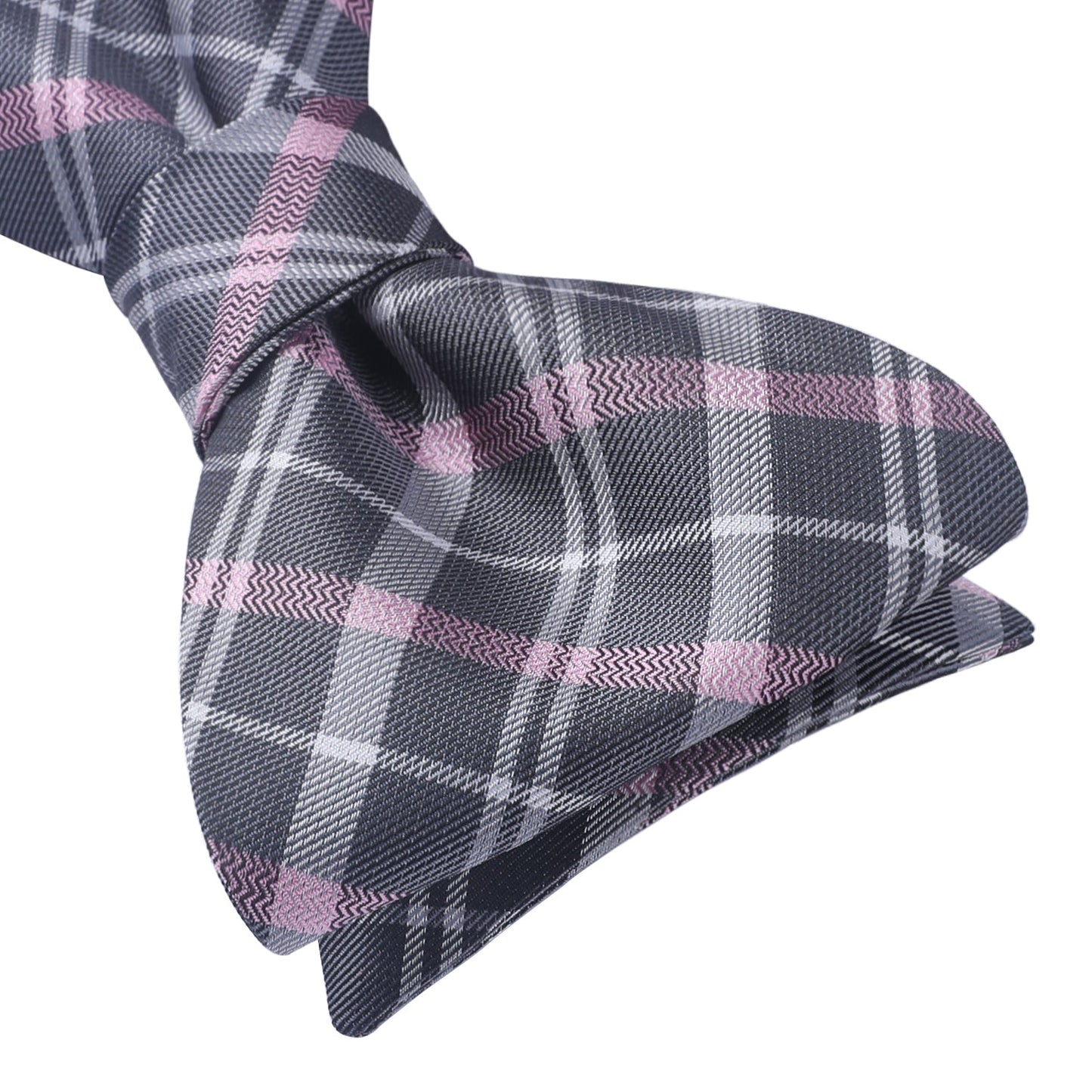 Hisdern Pink Grey Plaid Bow Tie Set For Special Occasions