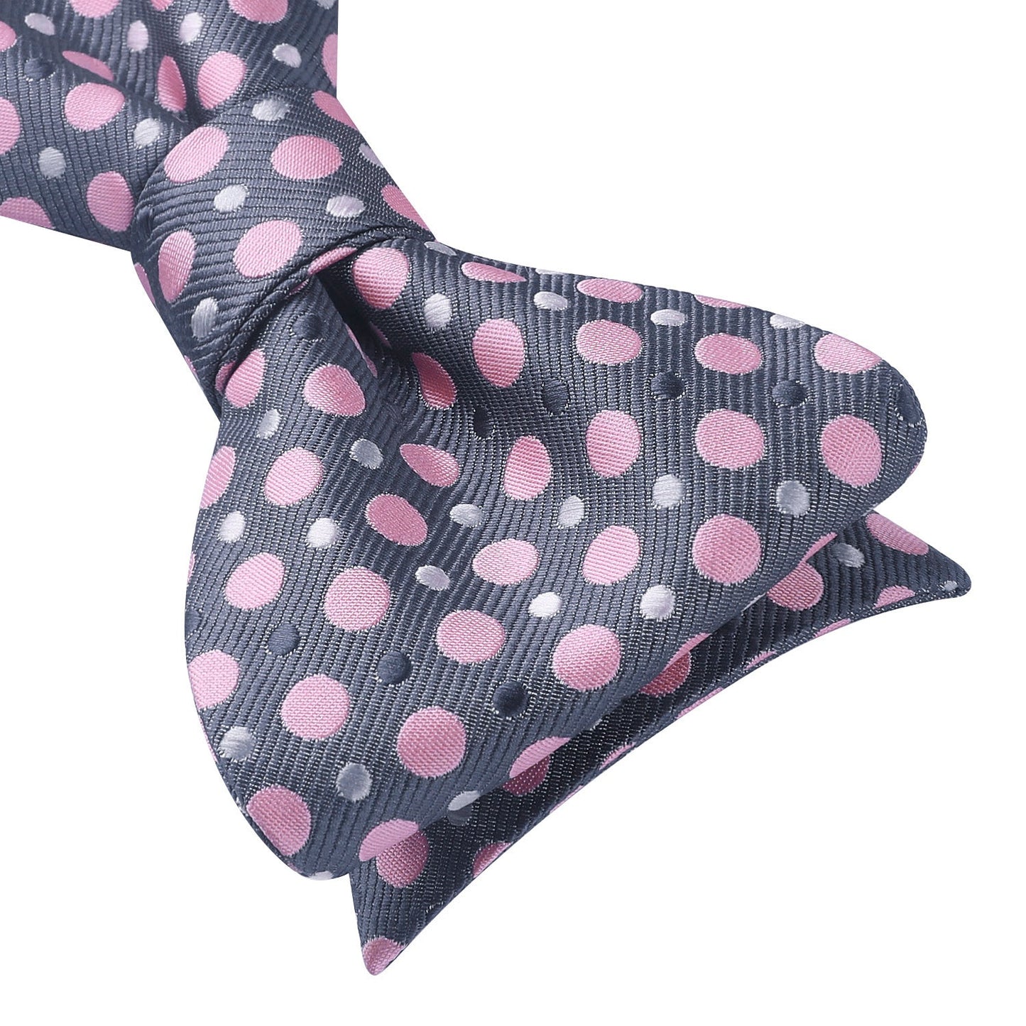 Hisdern Polka Dots Grey Pink Bow Tie Set for Party Wedding