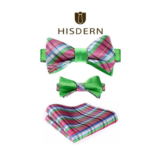 Hisdern Pink Plaid Bow Tie Set For Special Occasions